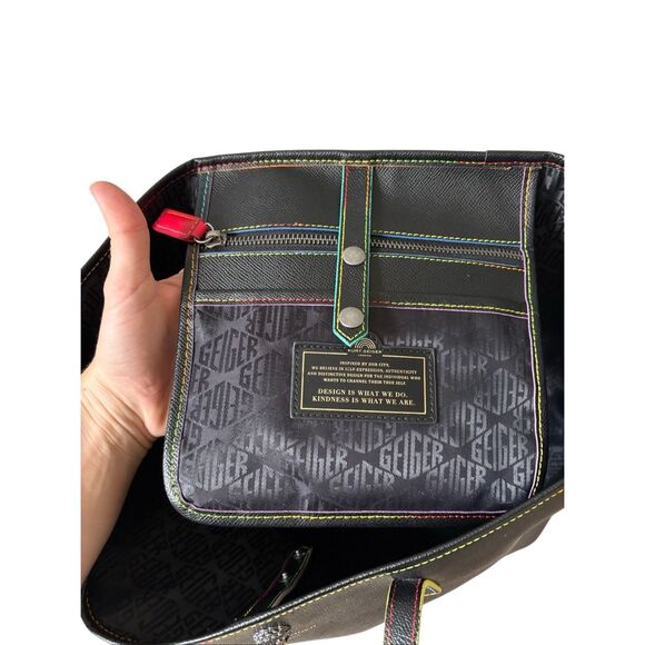 Kurt Geiger London Black Neon Multicolor Leather Richmond Tote Black - Picture 3 of 15
